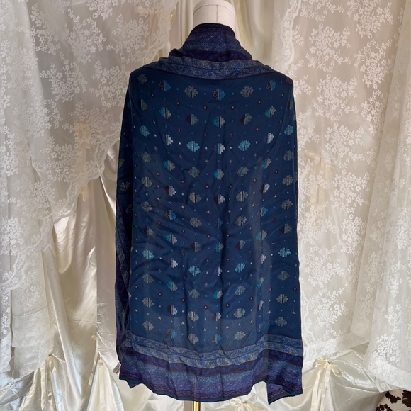 Anne Klein Blue Patterned Silk Scarf - Picture 6 of 6